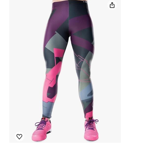 Bombsheller Multicolor Leggings 28" Inseam Purple Green Yoga Running Size Medium - Picture 1 of 13